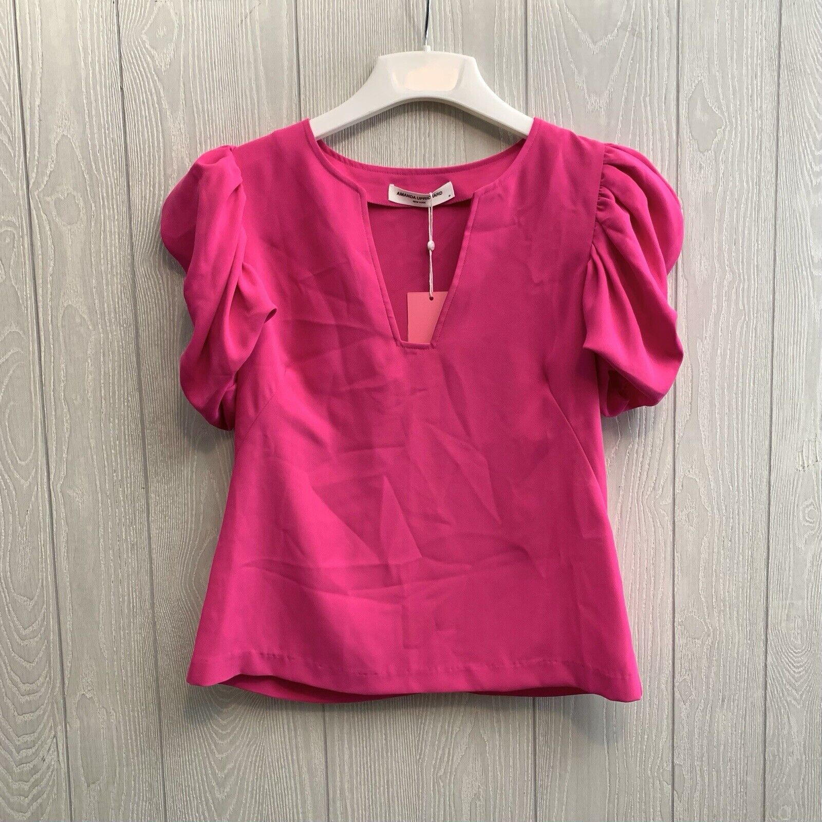 Amanda Uprichard Julian Hot Pink Top Short Sleeve Medium Nwt